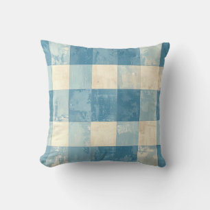 Coussin Motif à carreaux bleu et crème