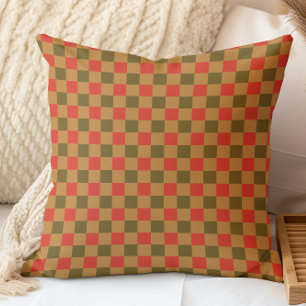 Coussin Motif à carreaux d'automne Brun Rouge Or Jaune