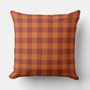 Coussin Motif à carreaux écossais orange marron