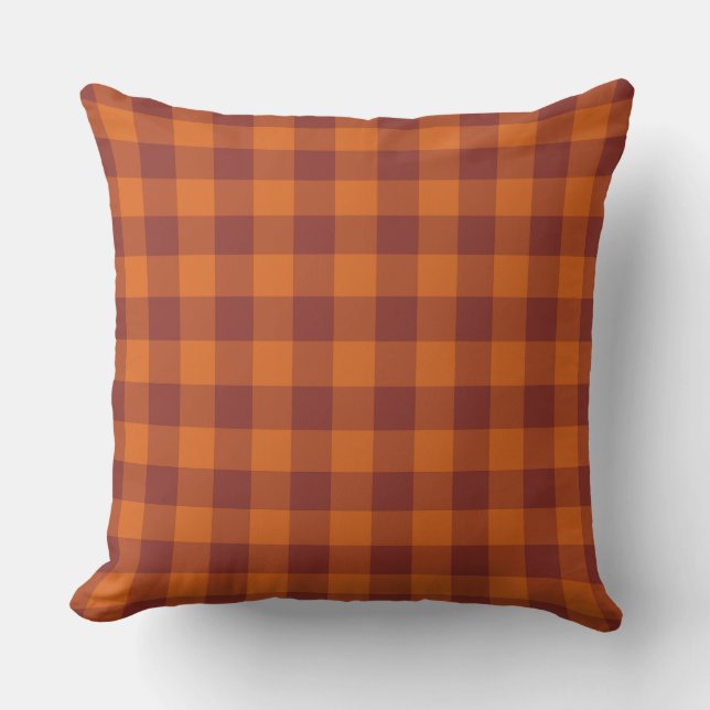 Coussin Motif à carreaux écossais orange marron (Recto)