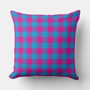 Coussin Motif à carreaux écossais rose bleu violet