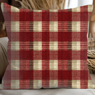 Coussin Motif à carreaux élégant bordeaux ivoire rouge rou