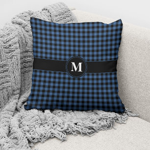 Coussin Motif à carreaux et à gingham bleu et noir