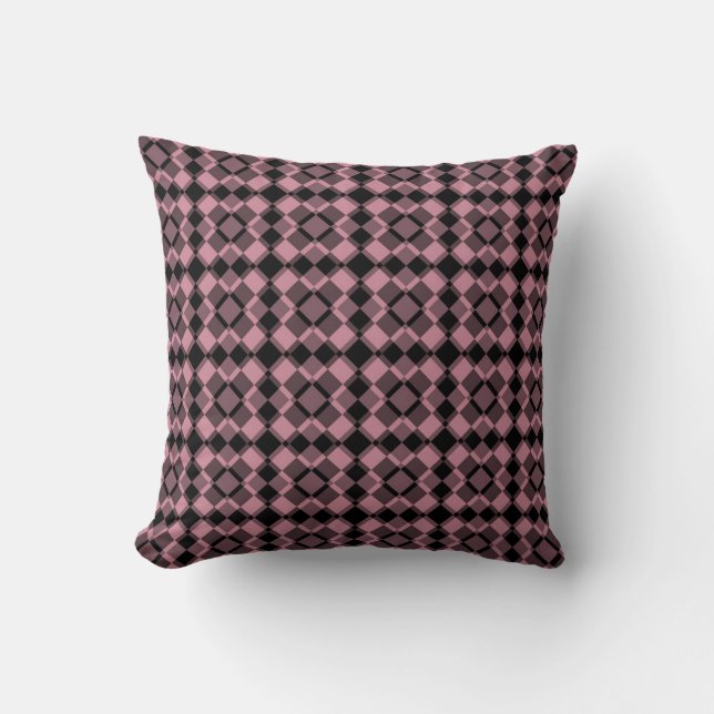 Coussin Motif à carreaux et argyle rose et noir (Recto)
