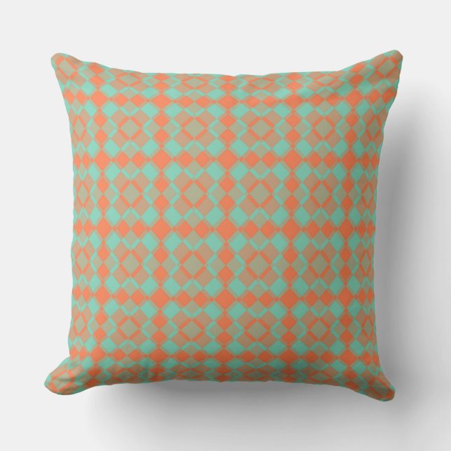 Coussin Motif à carreaux et argyle Turquoise Corail (Recto)