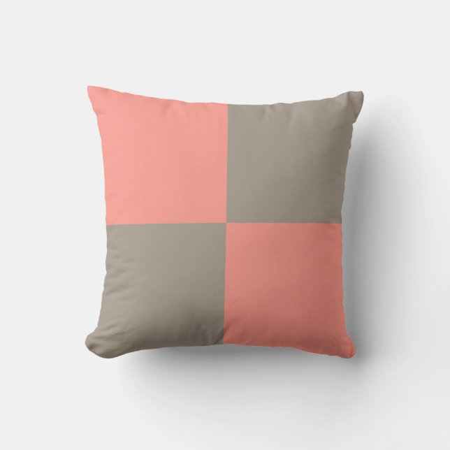 Coussin Motif à carreaux gris rose corail (Recto)
