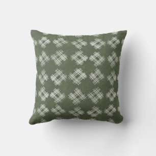 Coussin Motif à carreaux rustique vert olive dessiné à la