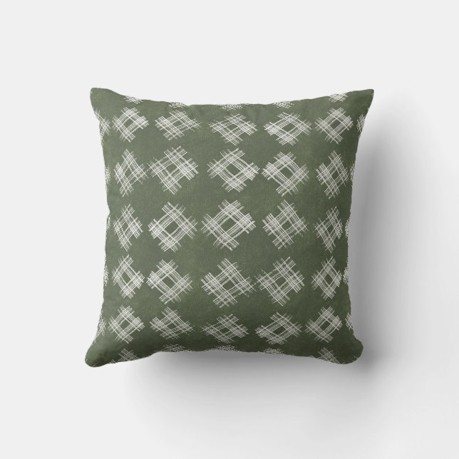 Coussin Motif à carreaux rustique vert olive dessiné à la  (Verso)