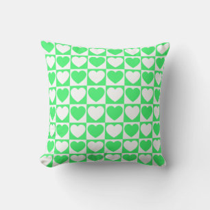 Coussin Motif à carreaux vert clair et blanc avec cœur
