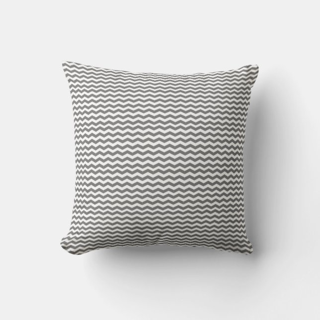 Coussin Motif à chevron zigzag géométrique gris argent (Recto)
