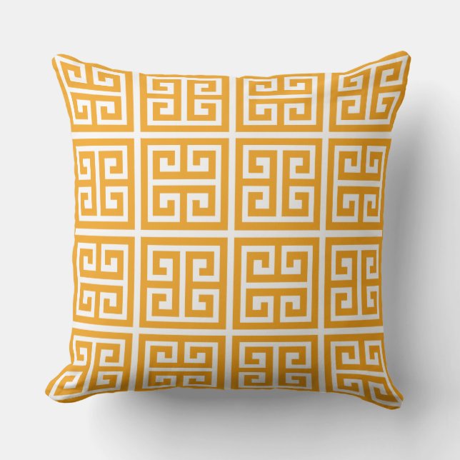 Coussin Motif à clé grecque orange tropical tendance (Recto)