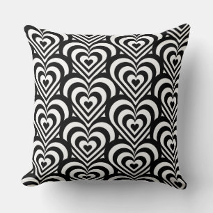 Coussin Motif à coeur rayé noir et blanc