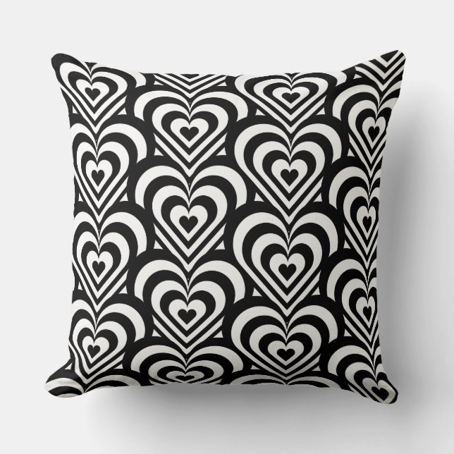Coussin Motif à coeur rayé noir et blanc (Recto)