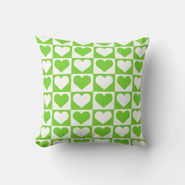 Coussin Motif à coeurs en damier - Vert et blanc  (Recto)