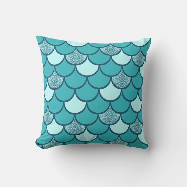 Coussin Motif à échelle de poisson turquoise avec effet pa (Recto)