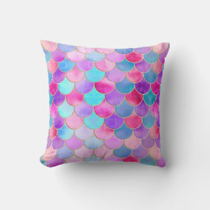 Coussin Motif à échelle de sirène rose, violet et aqua
