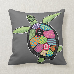 Coussin Motif à écorce colorée Monogramme Tortue de mer