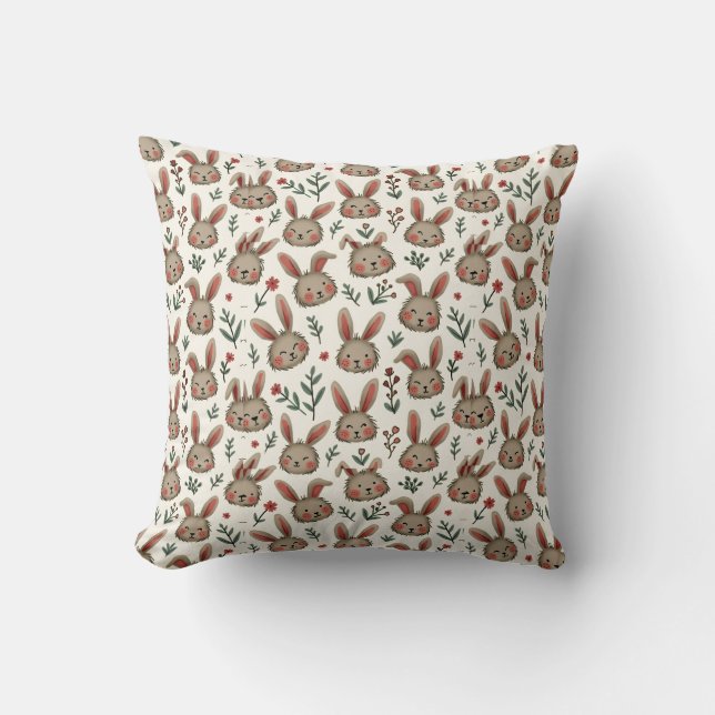 Coussin Motif À Face De Lapin Dessiné À La Main (Recto)