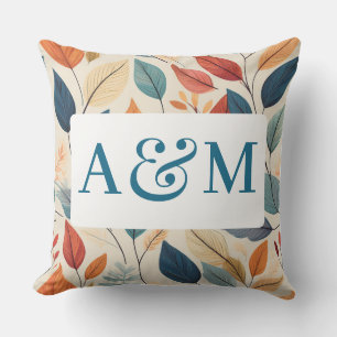 Coussin Motif à feuilles vives avec double monogramme