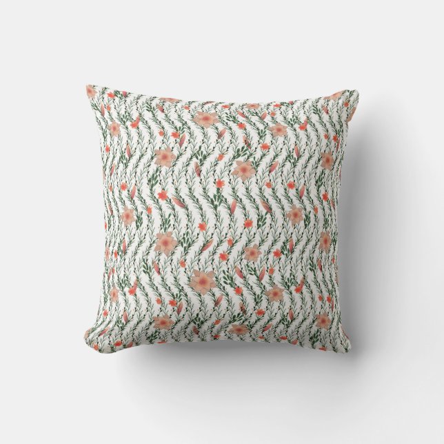 Coussin Motif À Fleur Orange Et Feuilles Vertes (Recto)