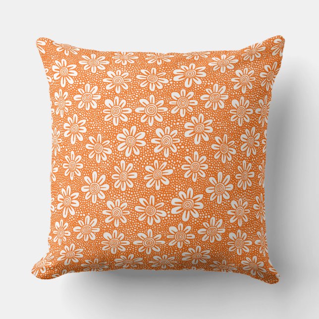 Coussin Motif à fleurs à main 140617 - Orange (Recto)