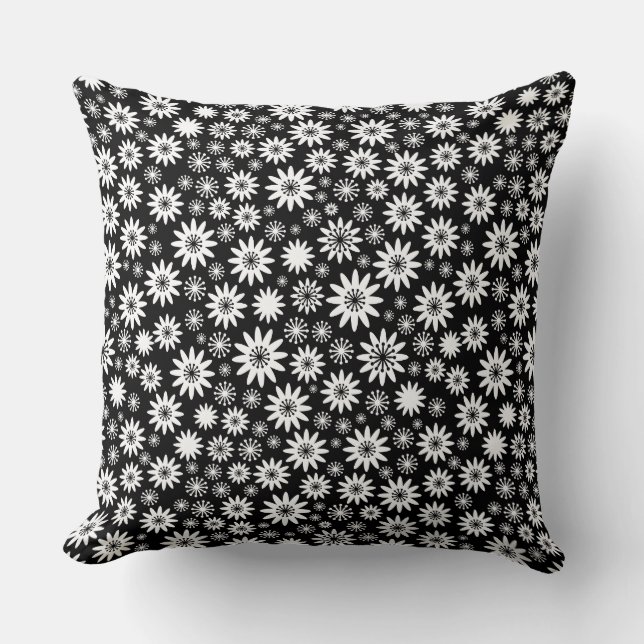 Coussin Motif à fleurs - blanc et noir (Recto)