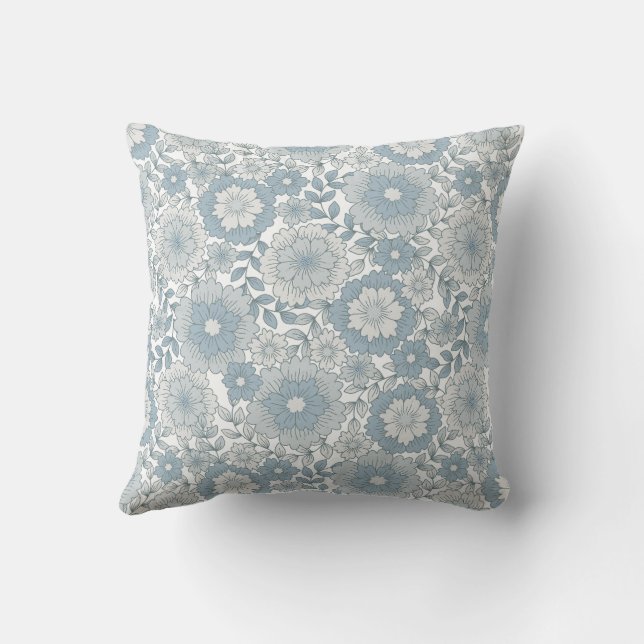 Coussin Motif à fleurs bleu Boho Retro (Verso)