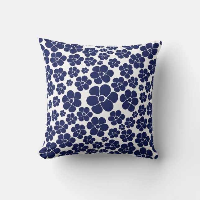 Coussin Motif à fleurs - Bleu et Blanc (Recto)