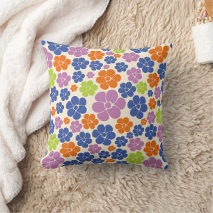 Coussin Motif à fleurs - Bleu, Orange, Violet, Vert