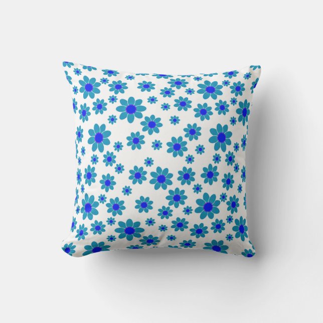 Coussin Motif à fleurs bleues | Motif de marguerite (Recto)