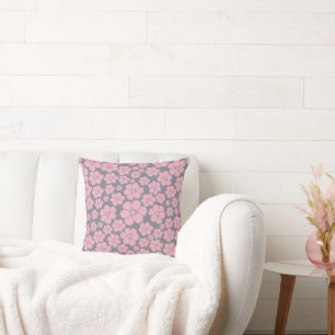 Coussin Motif à fleurs en gris et rose