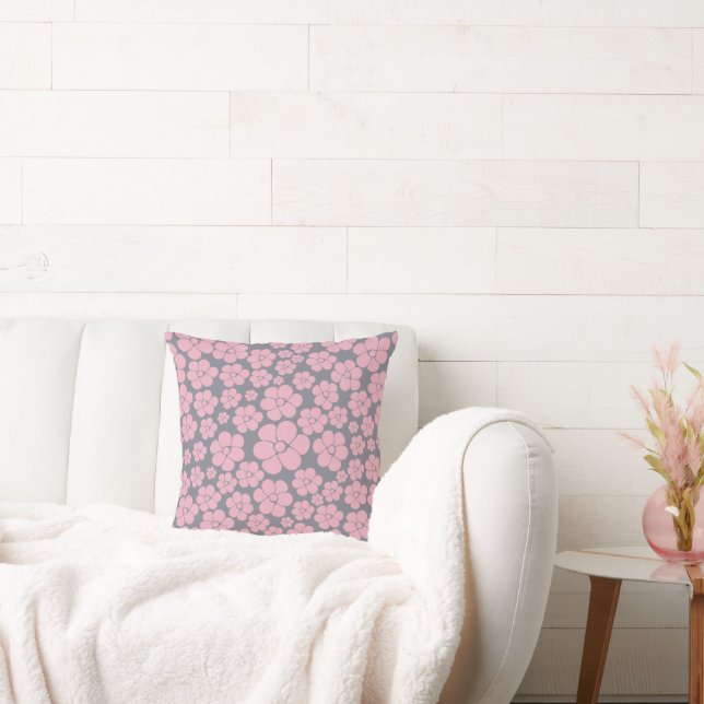 Coussin Motif à fleurs en gris et rose (Canapé)