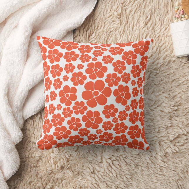 Coussin Motif à fleurs - Orange et Blanc (Couverture)
