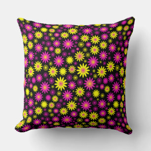 Coussin Motif à fleurs - Rose chaud, Jaune et Noir