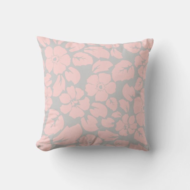 Coussin Motif à fleurs rose et gris pastel (Recto)