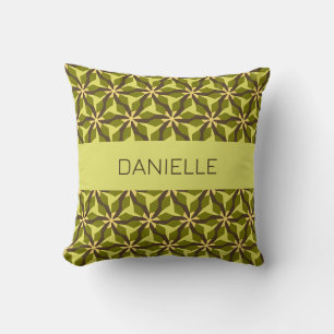 Coussin motif à fleurs vert olive