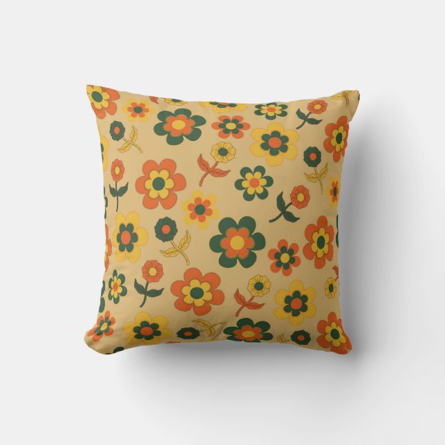 Coussin Motif à fleurs Vintage orange rétro (Recto)