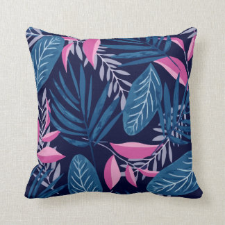 Coussin Motif À Flore Tropicale Bleu Et Rose