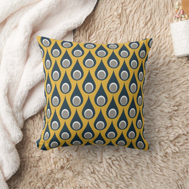 Coussin Motif à gouttes géométriques moutarde marine rétro (Couverture)