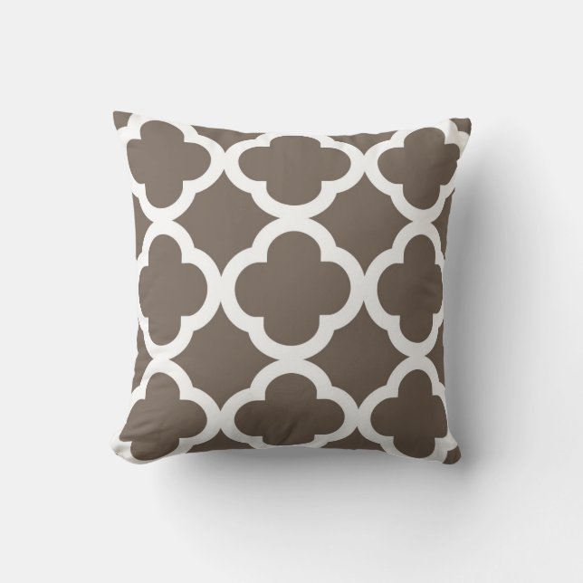 Coussin Motif à la mode de trèfle dans le Taupe et le (Recto)
