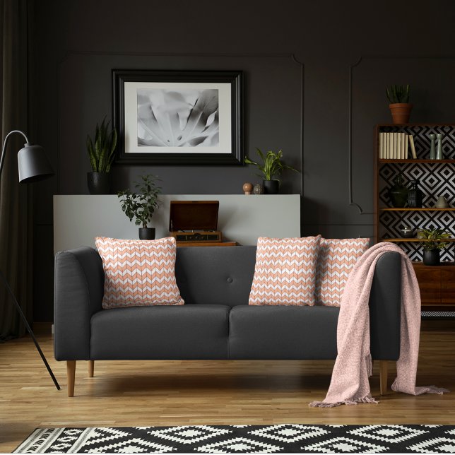 Coussin Motif à la mode Peach Burgundy Herringbone (Créateur téléchargé)