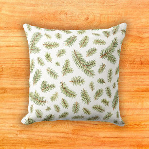 Coussin Motif à l'aquarelle minimal de sapin de Douglas en