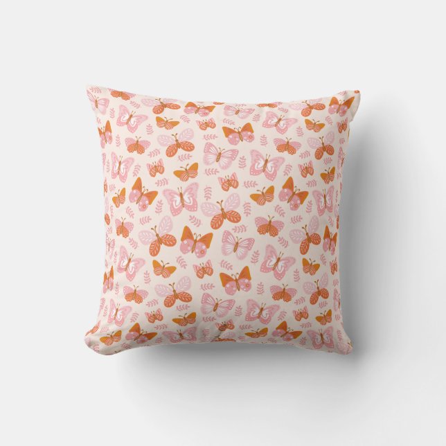 Coussin Motif à papillon rose orange mignon (Recto)