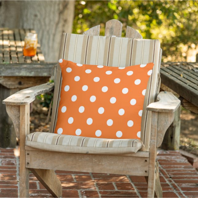 Coussin Motif À petits pois Blanc Sur Orange Citrouille (Chaise)