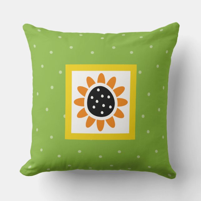 Coussin Motif à points de Polka de tournesol vert moderne (Recto)