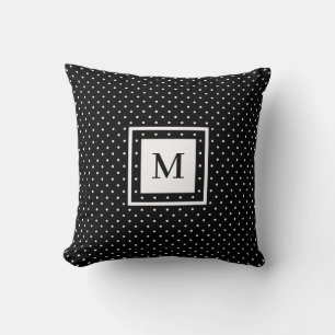 Coussin Motif à points Polka Noir Blanc avec Monogramme Mo