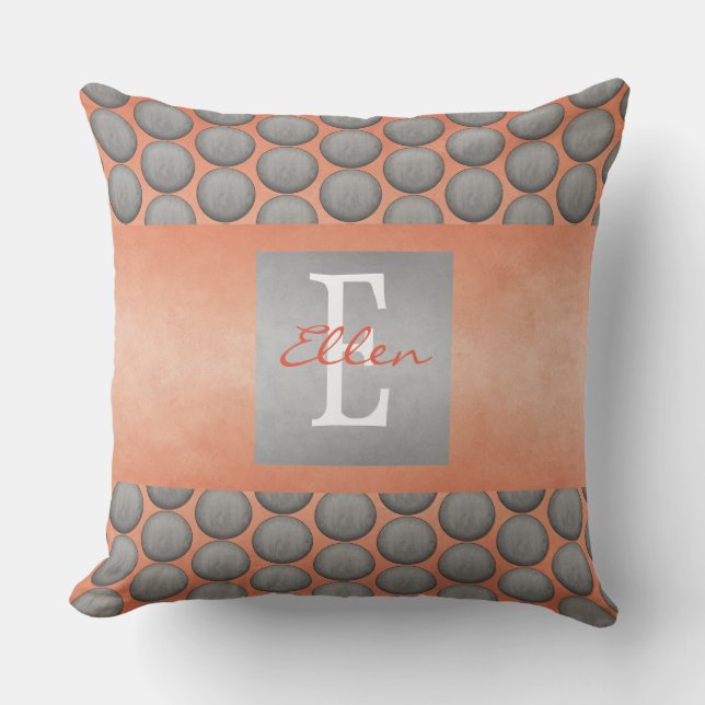 Coussin Motif à points Polka orange et gris (Recto)