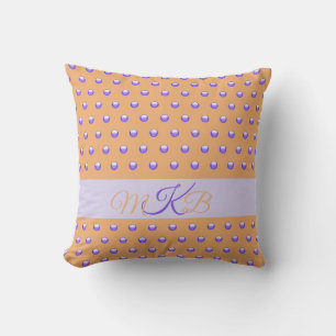 Coussin Motif à pois bleu et monogramme décoratif pêche