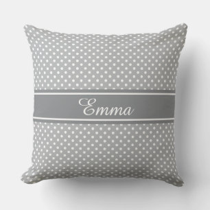 Coussin Motif à pois de couleur et nom personnalisés