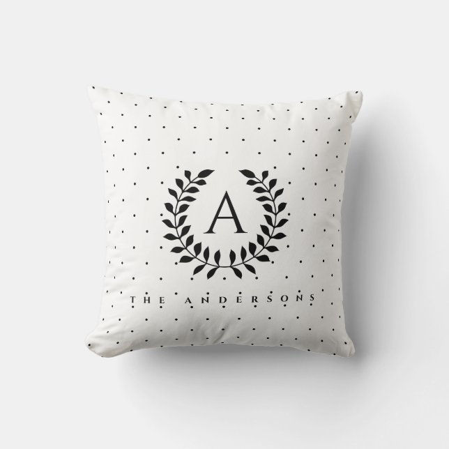 Coussin Motif à pois monogramme laurier noir et blanc (Recto)